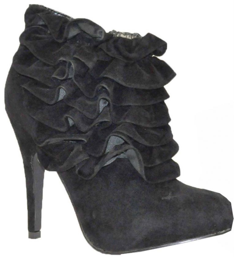 FAHRENHEIT Black Ruffle Ankle Boots/Bootie Womens 7  