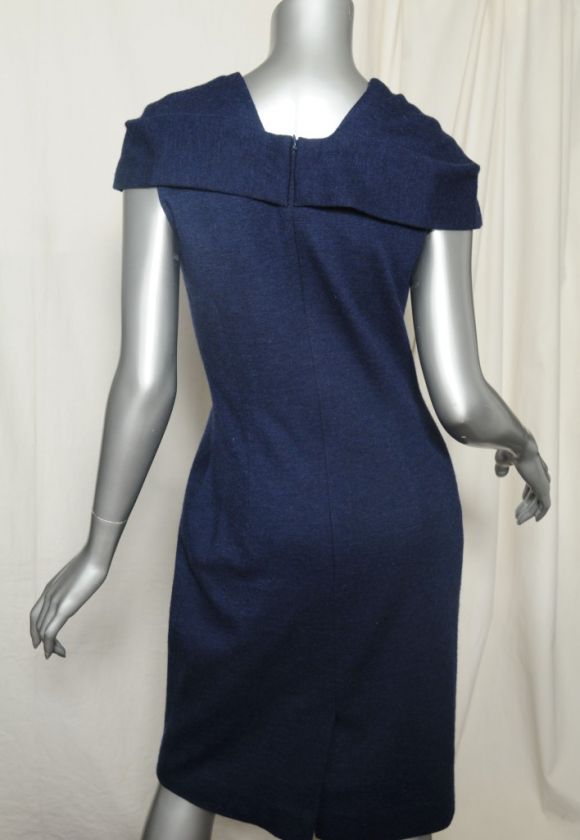 CAROLINA HERRERA Casual/Career Navy Wrap Dress Sleeveless V Neck Knee 