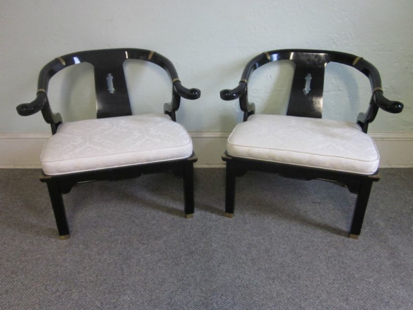 Century Pair Ebonized Oriental Armchairs  