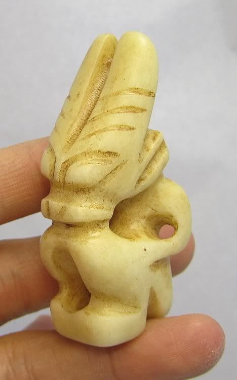 Antique Carved Chicken Bone Jade Pendant, 1900s, Beast  