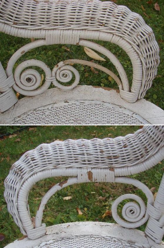 Antique Victorian Fancy Wicker Double Heart Back Settee  