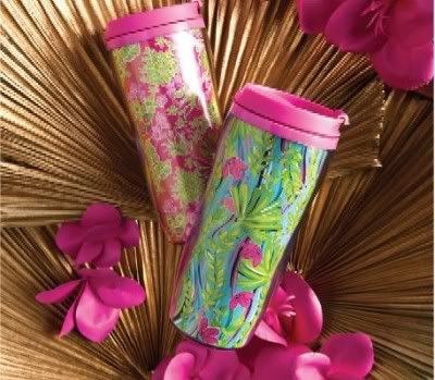   Thermal Mug FIRST CALL Pink Green Tulip TRAVEL COFFEE CUP w LID N