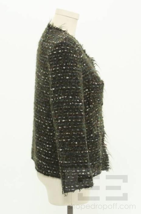 Etoile Isabel Marant Green And Blue Boucle Knit Snap Front Jacket Size 