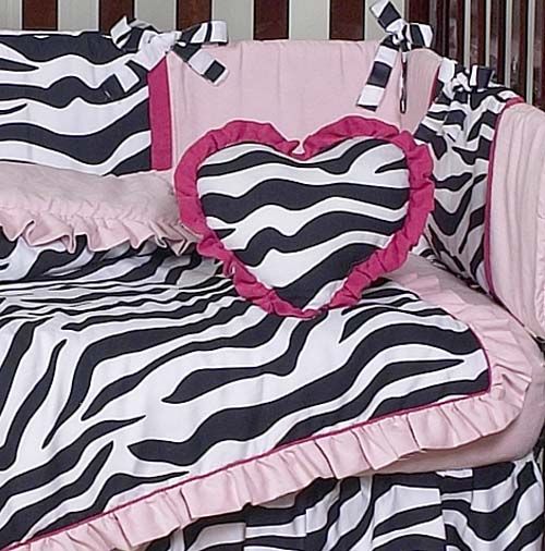   NEW JOJO PINK, BLACK and WHITE ZEBRA PRINT BOUTIQUE CRIB BEDDING