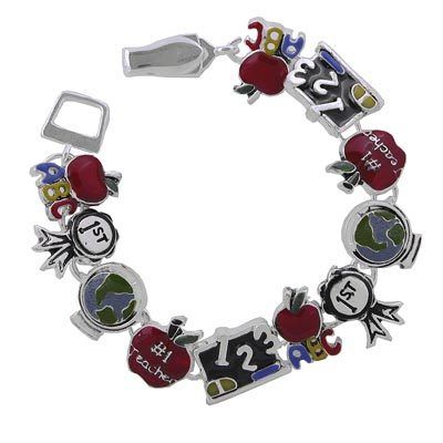 TEACHER THEME Silver Tone SCHOOL Charm BRACELET GIFT   