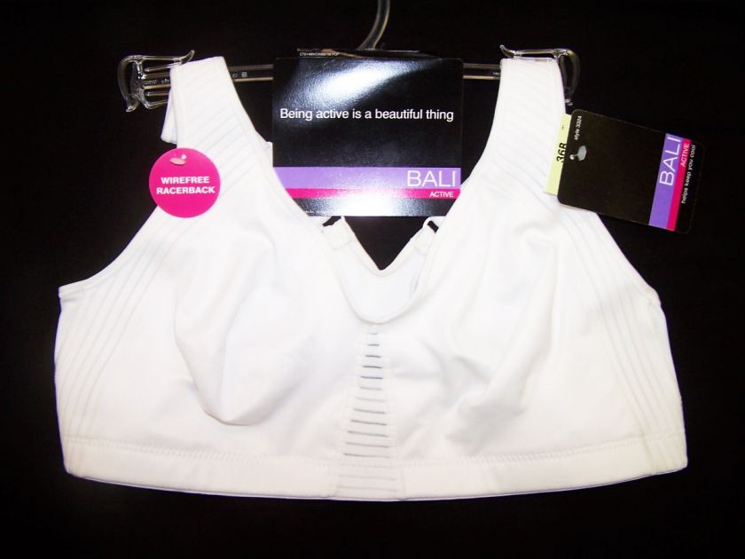 NWT Bali 3324 Wire Free RACER BACK Sports Bra WHITE $34 019585324395 