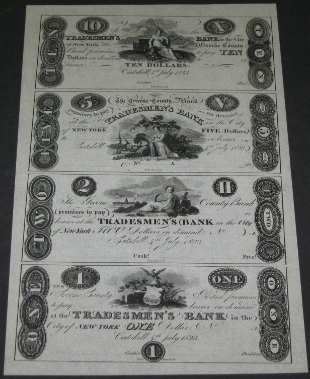 NEW YORK Greene Cty Bank 1823 uncut sheet CU Obsolete  