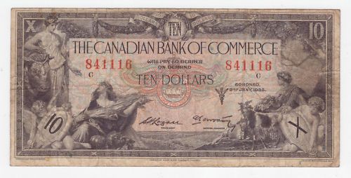 1935 CANADIAN BANK COMMERCE $ 10 TEN DOLLARS ARSCOTT  