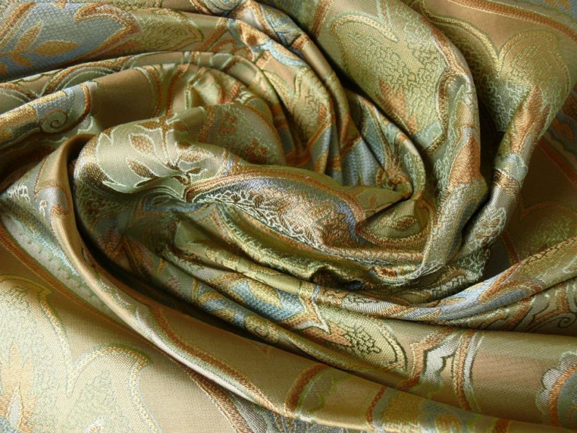 WOW 100%SILK LAMPAS LOTUS CLASS DAMASK CELADON GOLD 10Y  