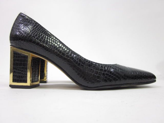 TIMOTHY HITSMAN Black Reptile Print Pumps Heels Sz 7.5  