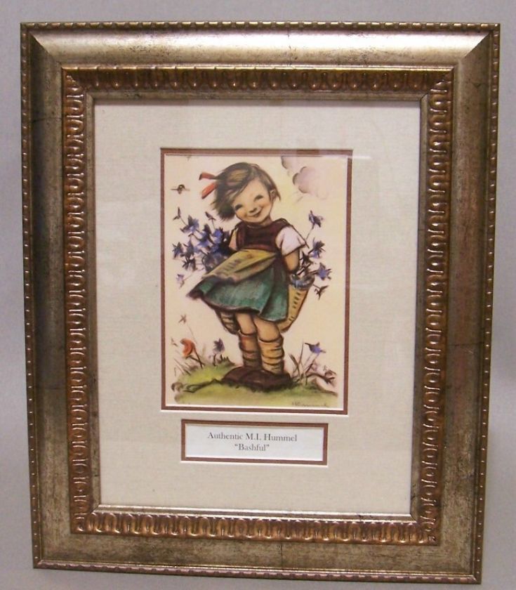 Authentic M.I. Hummel Bashful Framed Picture West Germany NEW 