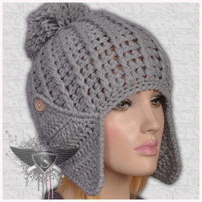   Khaki Openwork Weave Earflaps Womens Beanie Hat Cap Ski Winter Gothic