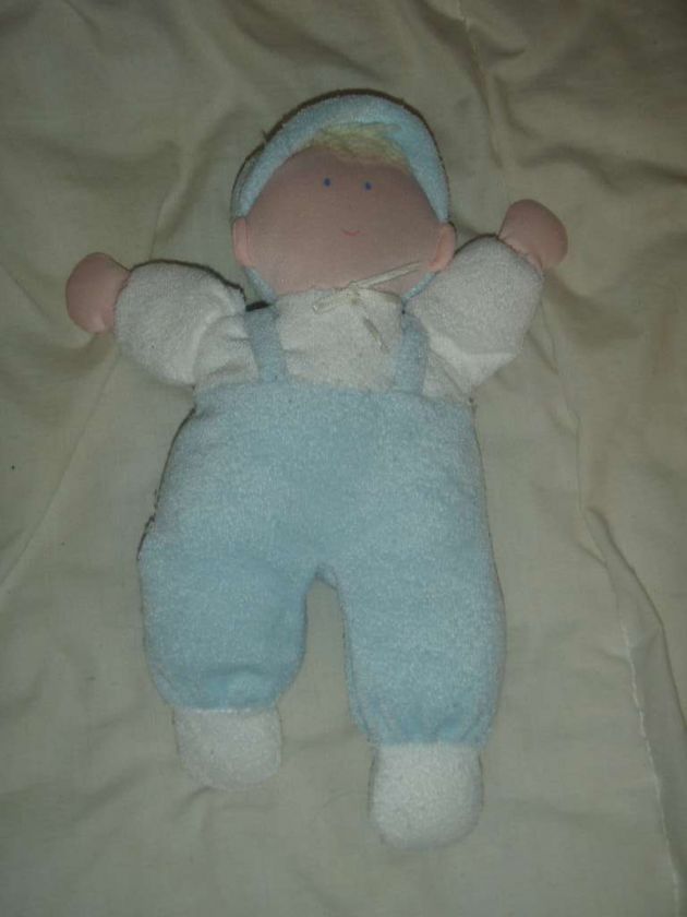 Eden Blue White Terry Cloth Overalls Boy Doll Ivory (Frayed) Bow 