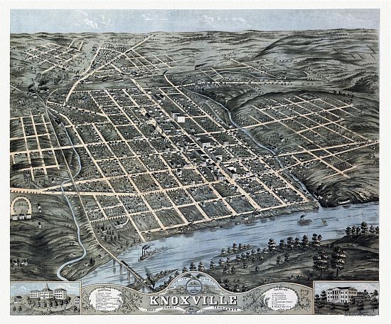 Vintage Map Knoxville Tennessee 1871 Knox County  