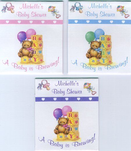 18 TEDDY BEAR W/BLOCKS BABY SHOWER TEA BAG WRAPPERS  