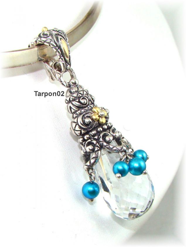 Barbara Bixby 14.20ct Crystal Quartz + Teal Dangle Pearl Drop Enhancer