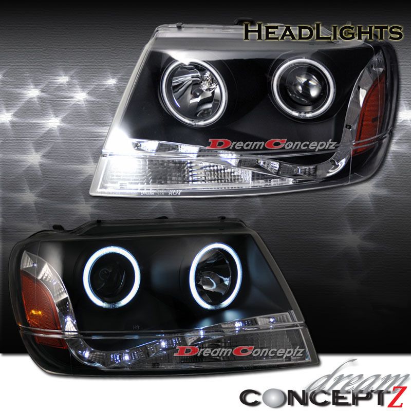   04 JEEP GRAND CHEROKEE CCFL HALO PROJECTOR HEADLIGHTS G2 BLACK HOUSING