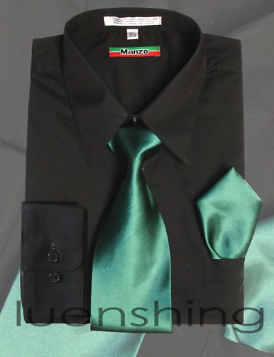Mens Black Shirt & Teal Green Tie 17.5 36/37 XL  