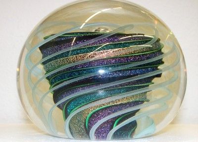 HAND BLOWN GLASS SCULPTED LARGE DICHROIC PAPERWEIGHT  