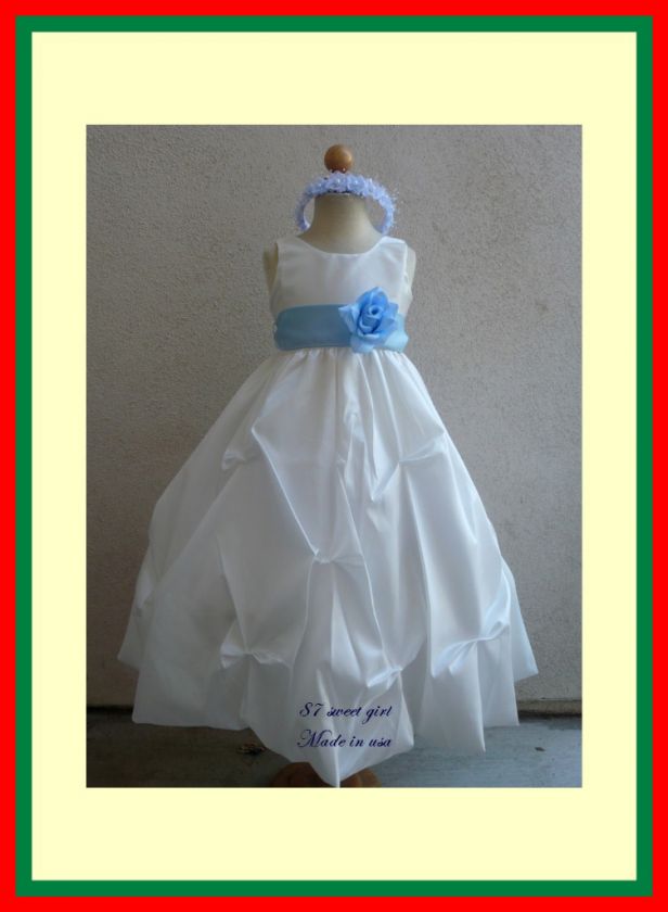 NEW IVORY BABY BLUE BRIDESMAID FLOWER GIRL PARTY DRESS  