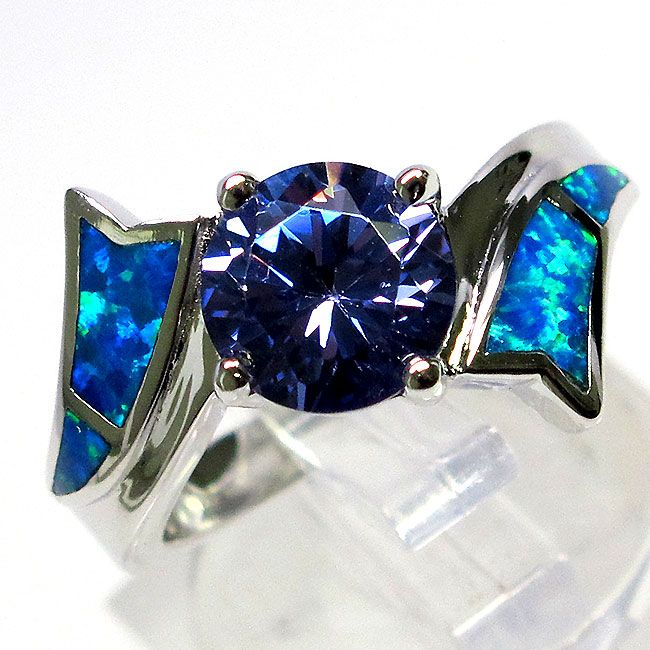 UNUSUAL BLUE FIRE OPAL TANZANITE 925 STERLING SILVER RING SIZE 6 