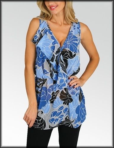 New BLUE FLORAL Mock Wrap Tank Top Plus SIze 1X 2X 3X  