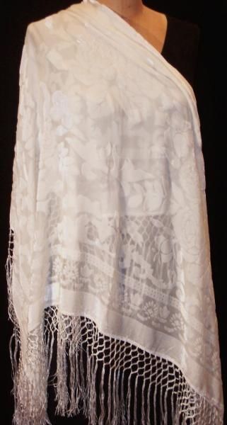 Silk Burnout Velvet Poncho Top Piano Shawl Wrap Ivory  