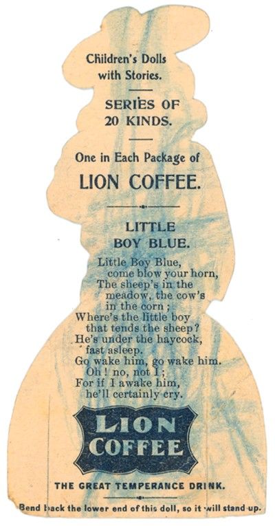 LITTLE BLUE BOY LION COFFEE PAPER DOLL TRADE CARD  
