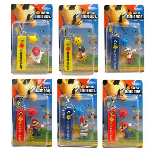 6pcs Super Mario Mini Figure Cell Phone Strap Set  