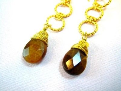 Tiger Eye Faceted Briolette Gold Twisted Ring Earrings  