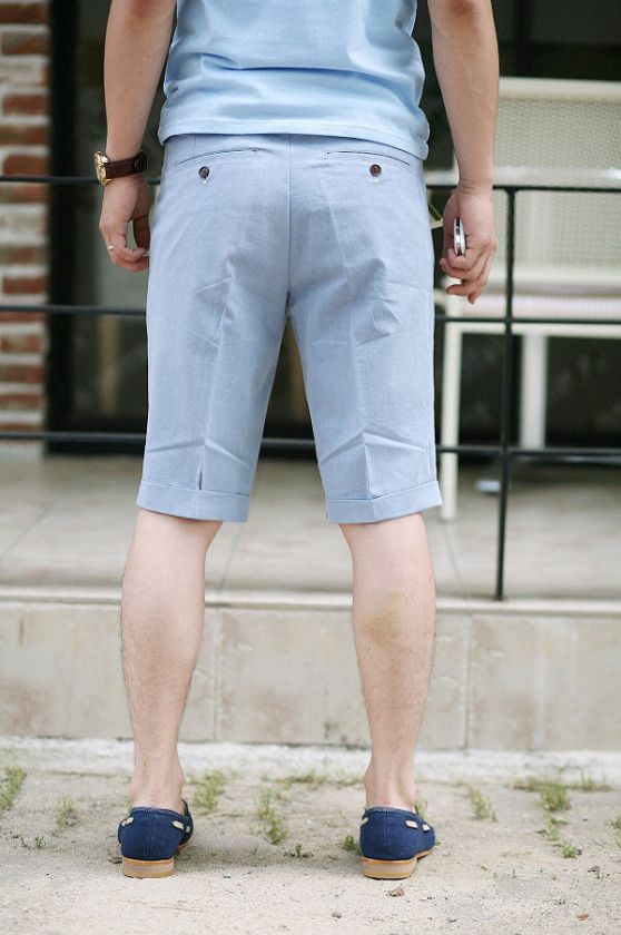 Men summer cool thin solid knee length shorts Flanging Casual shorts 