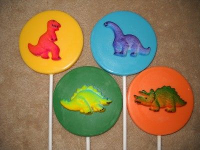 Chocolate Dinosaur Edible Suger Layon 3 Round Lollipop/Favor