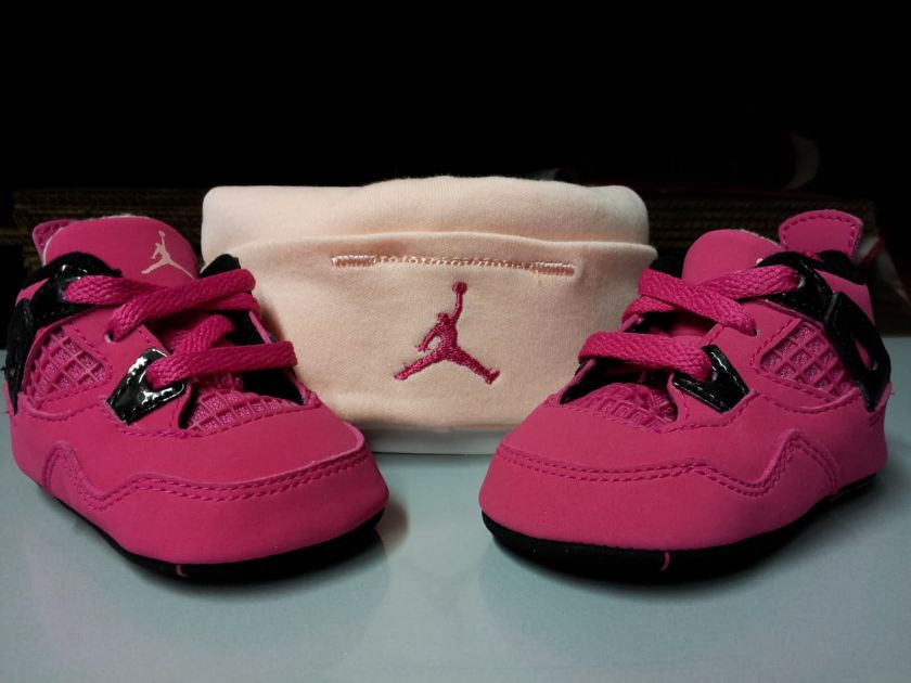   Infant Jordan 4 Retro Voltage Cherry Pink Suede Crib Gift Pack  