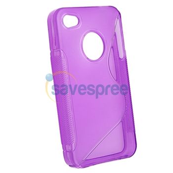 Purple TPU Gel Case Cover Bumper+Privacy Guard for iPhone 4 s 4s G New 