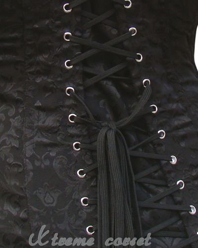 Long Line Black Jacquard Corset Back Lacing Bustier  