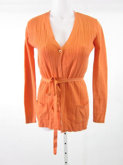 PLENTY Orange Knit Buttoned Long Cardigan Sweater Small  