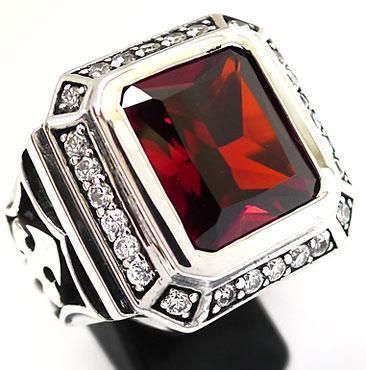 BIG KNIGHT TEMPLAR CROSS RING Sz 14 RED RUBY DIAMOND STERLING 925 