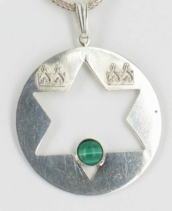 VINTAGE ISREALI STERL & MALACHITE JEWISH STAR NECKLACE  