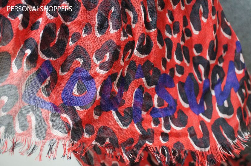 FABULOUS LOUIS VUITTON STEPHEN SPROUSE LEOPARD LEO SCARF SHAWL ROUGE 