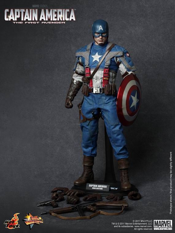   Figure stand with Captain America nameplate and the movie logo