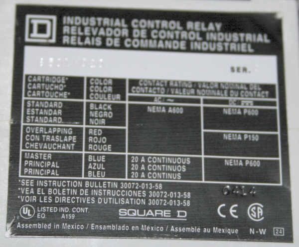 SQUARE D INDUSTRIAL CONTROL RELAY Type X 8501 X020 /A  