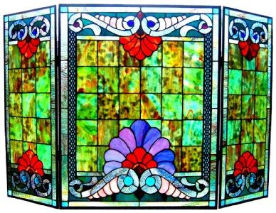 VICTORIAN STYLE FIRE PLACE SCREEN STAINED GLASS PANEL  