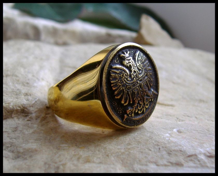 AJS © POLISH EAGLE RING GOLD SURGICAL SEEL POLSKA   D6G  