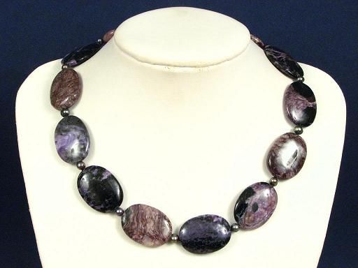 Necklace Charoite 30mm Flat Ovals 925 Purple Matrix  