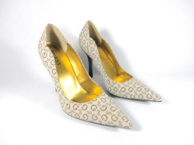 New Authentic Guess Pumps By Marciano Chaya2 Beige/Gold Fabric Size 9 