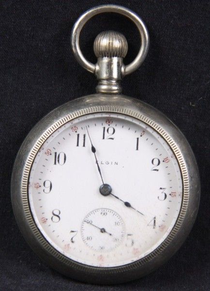 L86 ANTIQUE 1907 ELGIN OPEN FACE POCKET WATCH SILVERODE CASE  