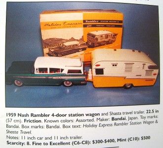 BANDAI Tin Friction 1959 Rambler Station Wagon & Shasta Travel Trailer 