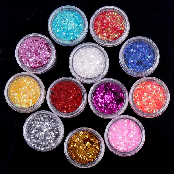 12pcs hexagon Shiny Nail Art Tiny Mylar Dust H1465  