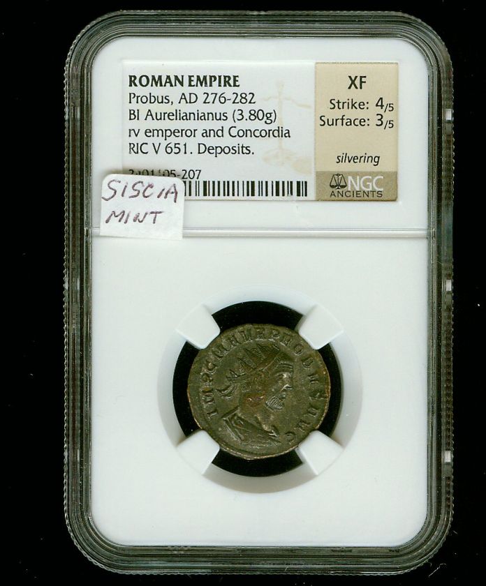   AD 276 282 BI Aurelianianus Rev Emperor and Concordia NGC XF  