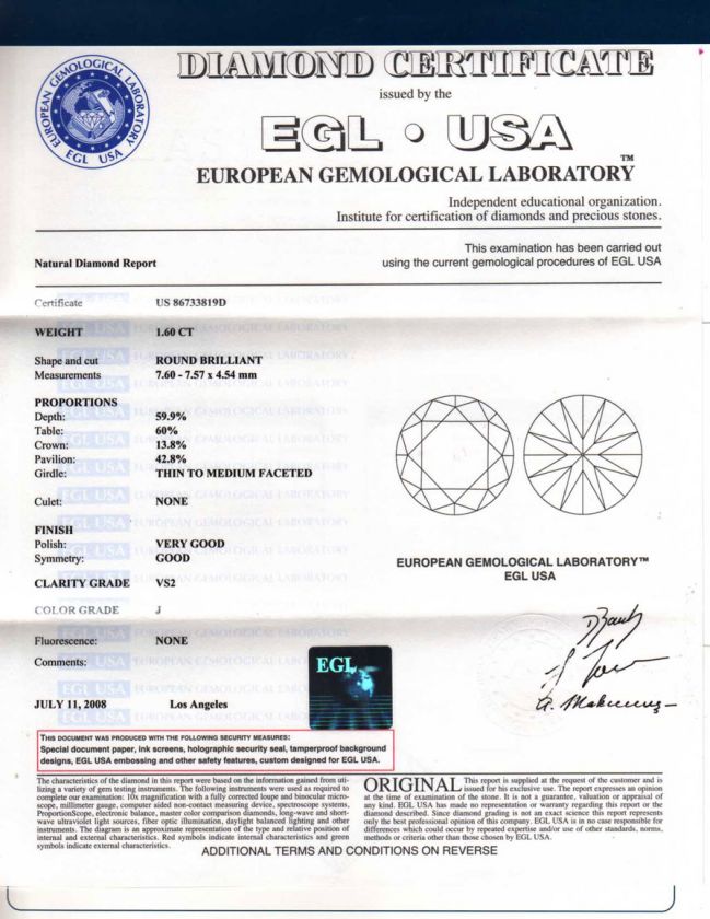60CT J VS EGL CERTIFIED ROUND DIAMOND SOLITAIRE RING  